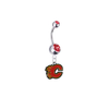 Calgary Flames Silver Red Swarovski Belly Button Navel Ring - Customize Gem Colors
