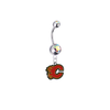 Calgary Flames Silver Auora Borealis Swarovski Belly Button Navel Ring - Customize Gem Colors