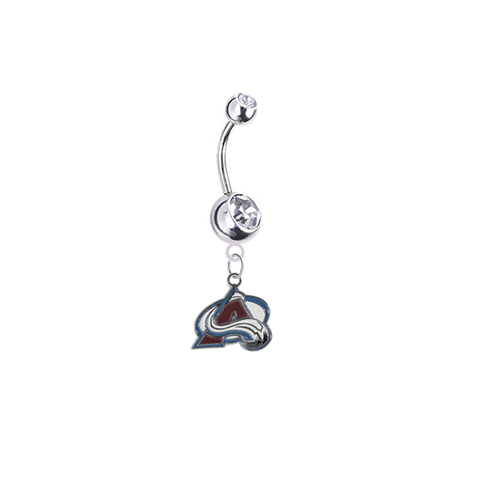 Colorado Avalanche Silver Clear Swarovski Belly Button Navel Ring - Customize Gem Colors