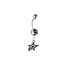Dallas Stars Silver Black Swarovski Belly Button Navel Ring - Customize Gem Colors