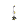 Pittsburgh Penguins Silver Gold Swarovski Belly Button Navel Ring - Customize Gem Colors
