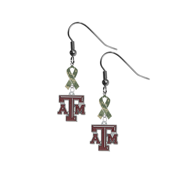 Texas A&M Aggies Salute to Service Camouflage Camo Ribbon Dangle Earrings