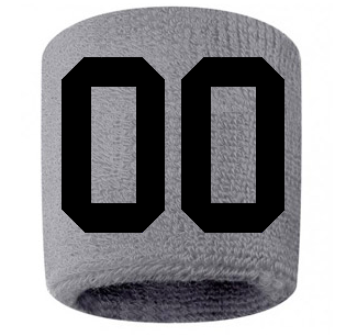 Number 00 Custom Gray w/ Black #'s Sweatband Wristband Embroidered Stitched