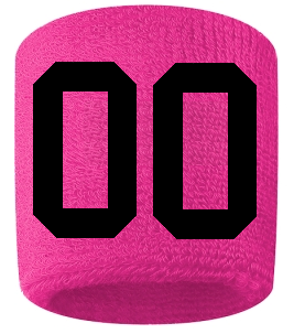 Number 00 Custom Hot Pink w/ Black #'s Sweatband Wristband Embroidered Stitched