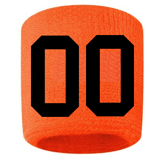 Number 00 Custom Orange w/ Black #'s Sweatband Wristband Embroidered Stitched