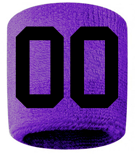 Number 00 Custom Purple w/ Black #'s Sweatband Wristband Embroidered Stitched