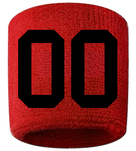 Number 00 Custom Red w/ Black #'s Sweatband Wristband Embroidered Stitched