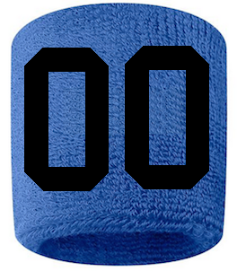 Number 00 Custom Royal Blue w/ Black #'s Sweatband Wristband Embroidered Stitched