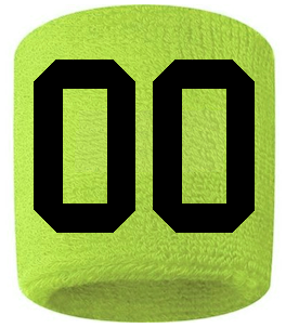 Number 00 Custom Volt Neon Lime Green w/ Black #'s Sweatband Wristband Embroidered Stitched