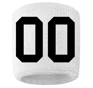 Number 00 Custom White w/ Black #'s Sweatband Wristband Embroidered Stitched