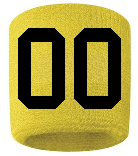 Number 00 Custom Yellow w/ Black #'s Sweatband Wristband Embroidered Stitched