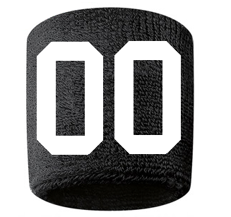 Number 00 Custom Black w/ White #'s Sweatband Wristband Embroidered Stitched