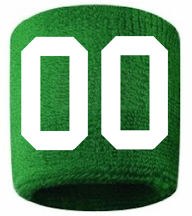Number 00 Custom Green w/ White #'s Sweatband Wristband Embroidered Stitched