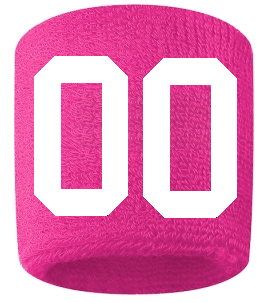 Number 00 Custom Hot Pink w/ White #'s Sweatband Wristband Embroidered Stitched