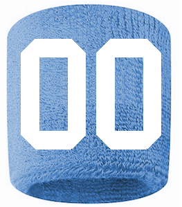 Number 00 Custom Light Blue w/ White #'s Sweatband Wristband Embroidered Stitched