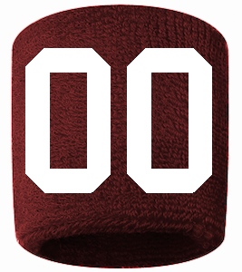 Number 00 Custom Maroon w/ White #'s Sweatband Wristband Embroidered Stitched