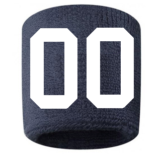 Number 00 Custom Navy Blue w/ White #'s Sweatband Wristband Embroidered Stitched