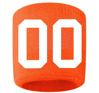 Number 00 Custom Orange w/ White #'s Sweatband Wristband Embroidered Stitched - SportsJewelryProShop