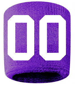 Number 00 Custom Purple w/ White #'s Sweatband Wristband Embroidered Stitched