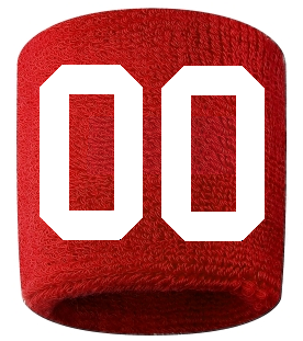 Number 00 Custom Red w/ White #'s Sweatband Wristband Embroidered Stitched