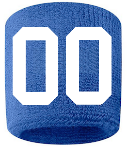 Number 00 Custom Royal Blue w/ White #'s Sweatband Wristband Embroidered Stitched