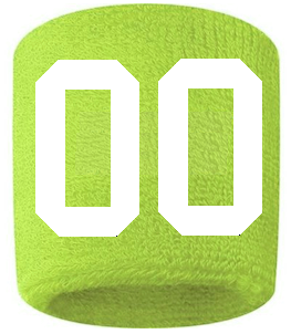 Number 00 Custom Volt Neon Lime Green w/ White #'s Sweatband Wristband Embroidered Stitched