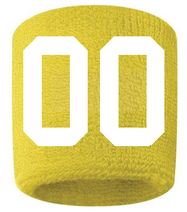 Number 00 Custom Yellow w/ White #'s Sweatband Wristband Embroidered Stitched