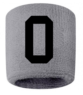 Number 0 Custom Gray w/ Black #'s Sweatband Wristband Embroidered Stitched