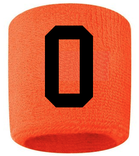 Number 0 Custom Orange w/ Black #'s Sweatband Wristband Embroidered Stitched