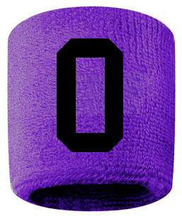 Number 0 Custom Purple w/ Black #'s Sweatband Wristband Embroidered Stitched
