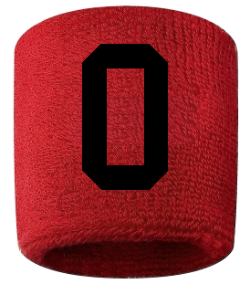 Number 0 Custom Red w/ Black #'s Sweatband Wristband Embroidered Stitched