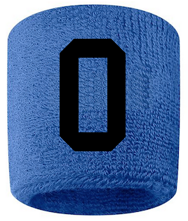Number 0 Custom Royal Blue w/ Black #'s Sweatband Wristband Embroidered Stitched
