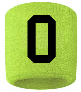Number 0 Custom Volt Neon Lime Green w/ Black #'s Sweatband Wristband Embroidered Stitched
