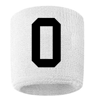 Number 0 Custom White w/ Black #'s Sweatband Wristband Embroidered Stitched