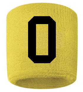 Number 0 Custom Yellow w/ Black #'s Sweatband Wristband Embroidered Stitched