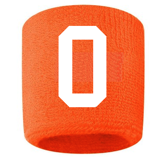 Number 0 Custom Orange w/ White #'s Sweatband Wristband Embroidered Stitched