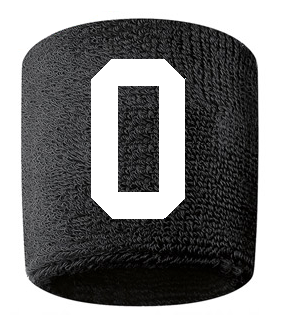 Number 0 Custom Black w/ White #'s Sweatband Wristband Embroidered Stitched