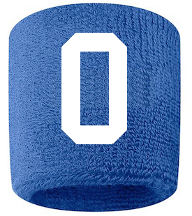 Number 0 Custom Royal Blue w/ White #'s Sweatband Wristband Embroidered Stitched