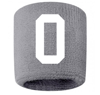 Number 0 Custom Gray w/ White #'s Sweatband Wristband Embroidered Stitched
