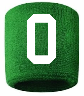 Number 0 Custom Green w/ White #'s Sweatband Wristband Embroidered Stitched