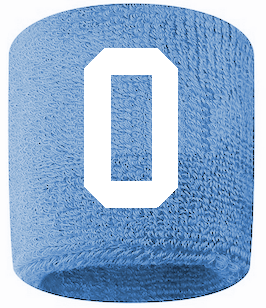 Number 0 Custom Light Blue w/ White #'s Sweatband Wristband Embroidered Stitched