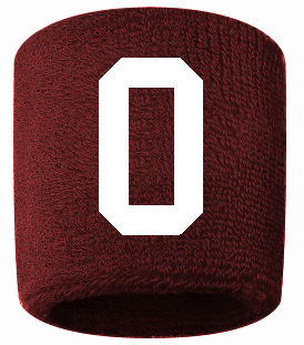Number 0 Custom Maroon w/ White #'s Sweatband Wristband Embroidered Stitched