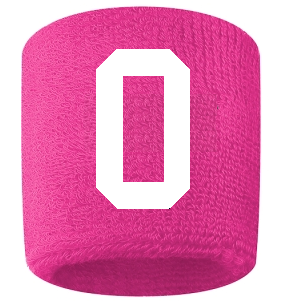 Number 0 Custom Hot Pink w/ White #'s Sweatband Wristband Embroidered Stitched