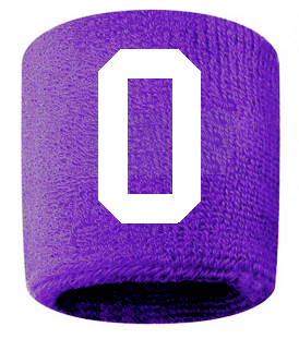 Number 0 Custom Purple w/ White #'s Sweatband Wristband Embroidered Stitched