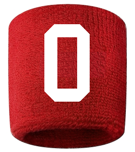 Number 0 Custom Red w/ White #'s Sweatband Wristband Embroidered Stitched
