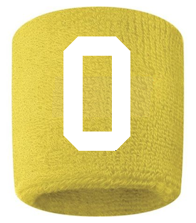 Number 0 Custom Yellow w/ White #'s Sweatband Wristband Embroidered Stitched