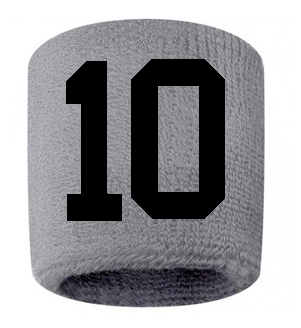 Number 10 Custom Gray w/ Black #'s Sweatband Wristband Embroidered Stitched