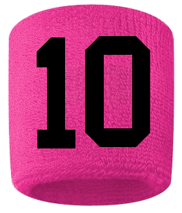 Number 10 Custom Hot Pink w/ Black #'s Sweatband Wristband Embroidered Stitched