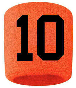 Number 10 Custom Orange w/ Black #'s Sweatband Wristband Embroidered Stitched
