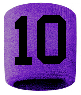 Number 10 Custom Purple w/ Black #'s Sweatband Wristband Embroidered Stitched